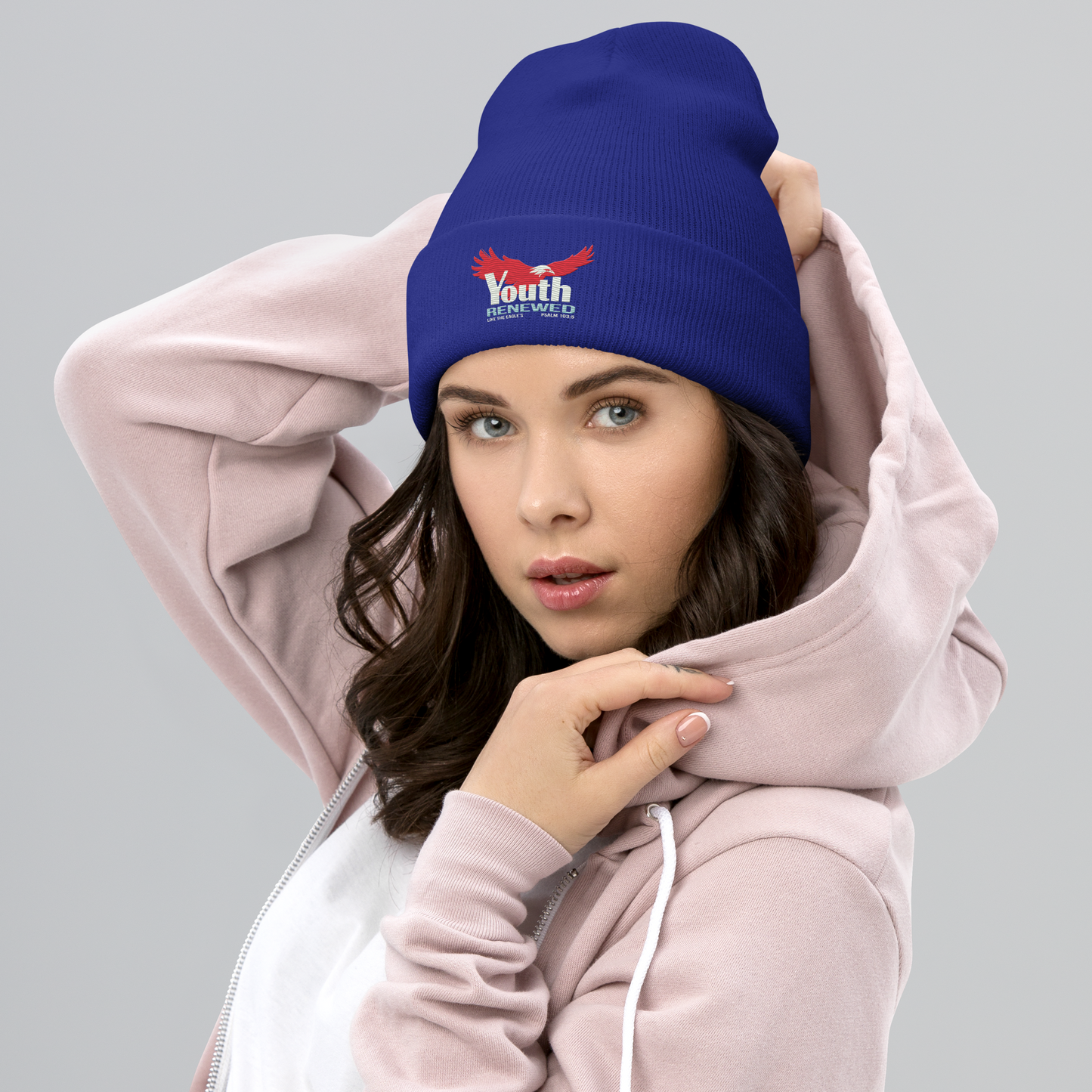 Justified In Christ Youth Renewed Embroidered Beanie | Psalm 103:5 Christian Winter Hat