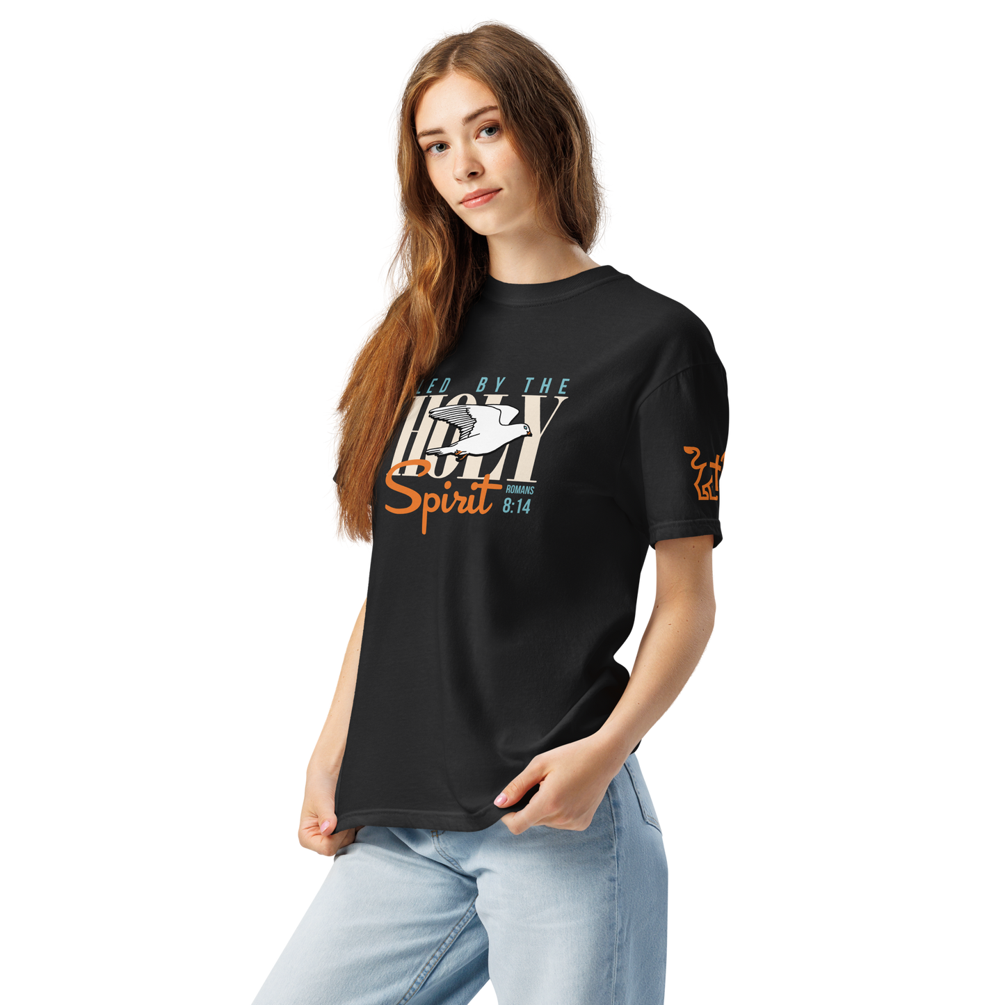 Justified In Christ Led by the Holy Spirit Heavyweight T-Shirt | Galatians 5:18 Christian Tee