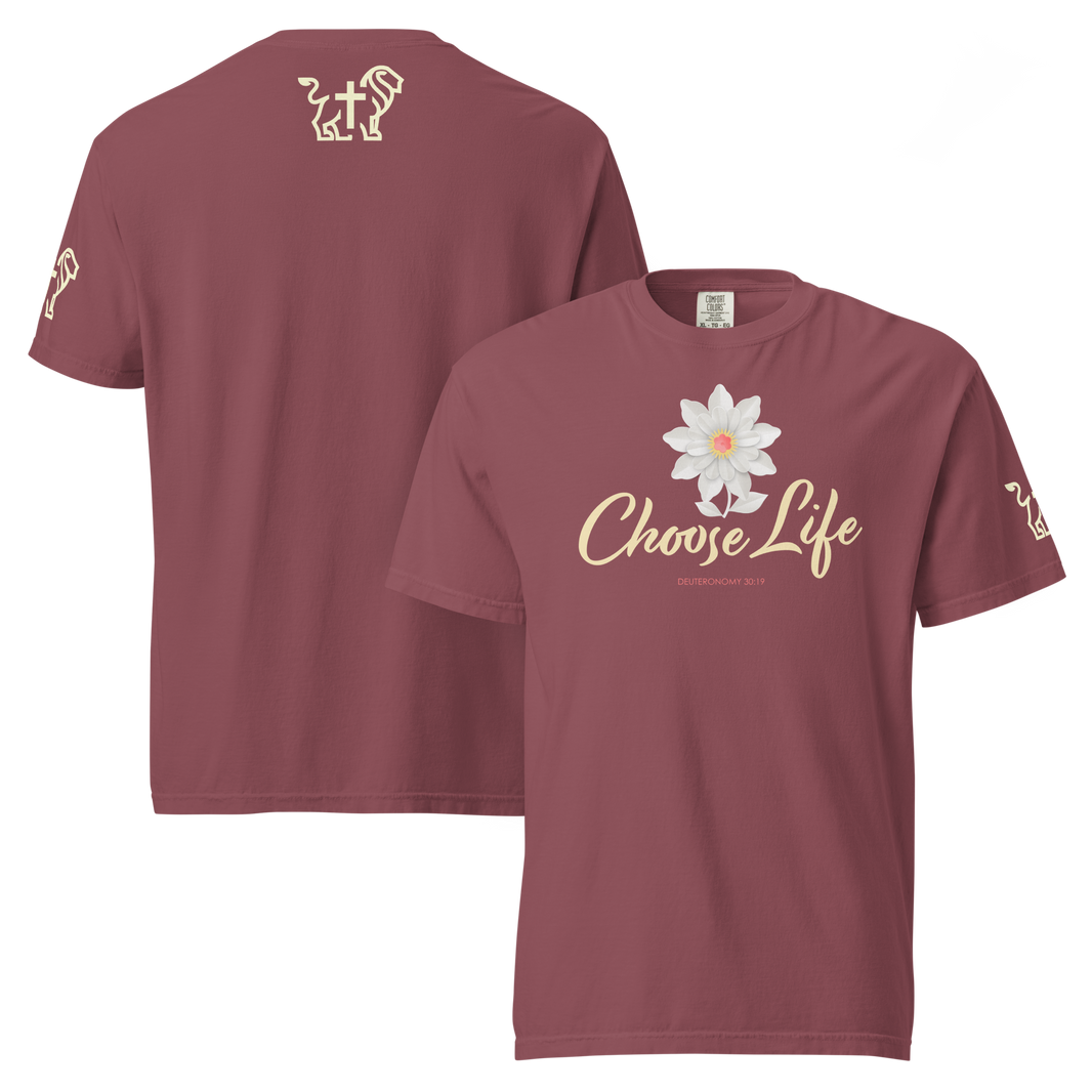 Justified In Christ Choose Life Heavyweight T-Shirt | Deuteronomy 30:19 Christian Tee