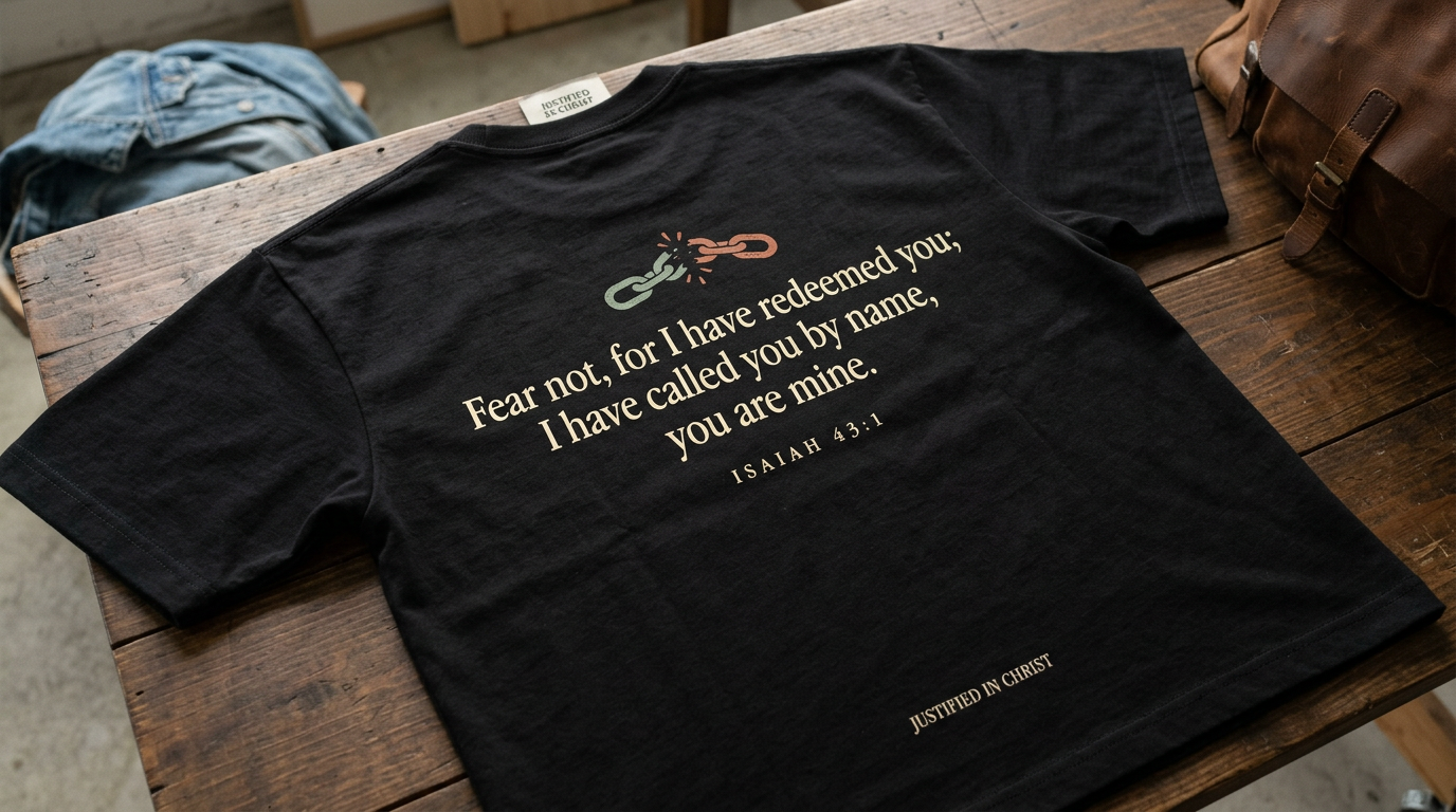 Justified In Christ Redeemed T-Shirt | Isaiah 43:1 Christian Tee