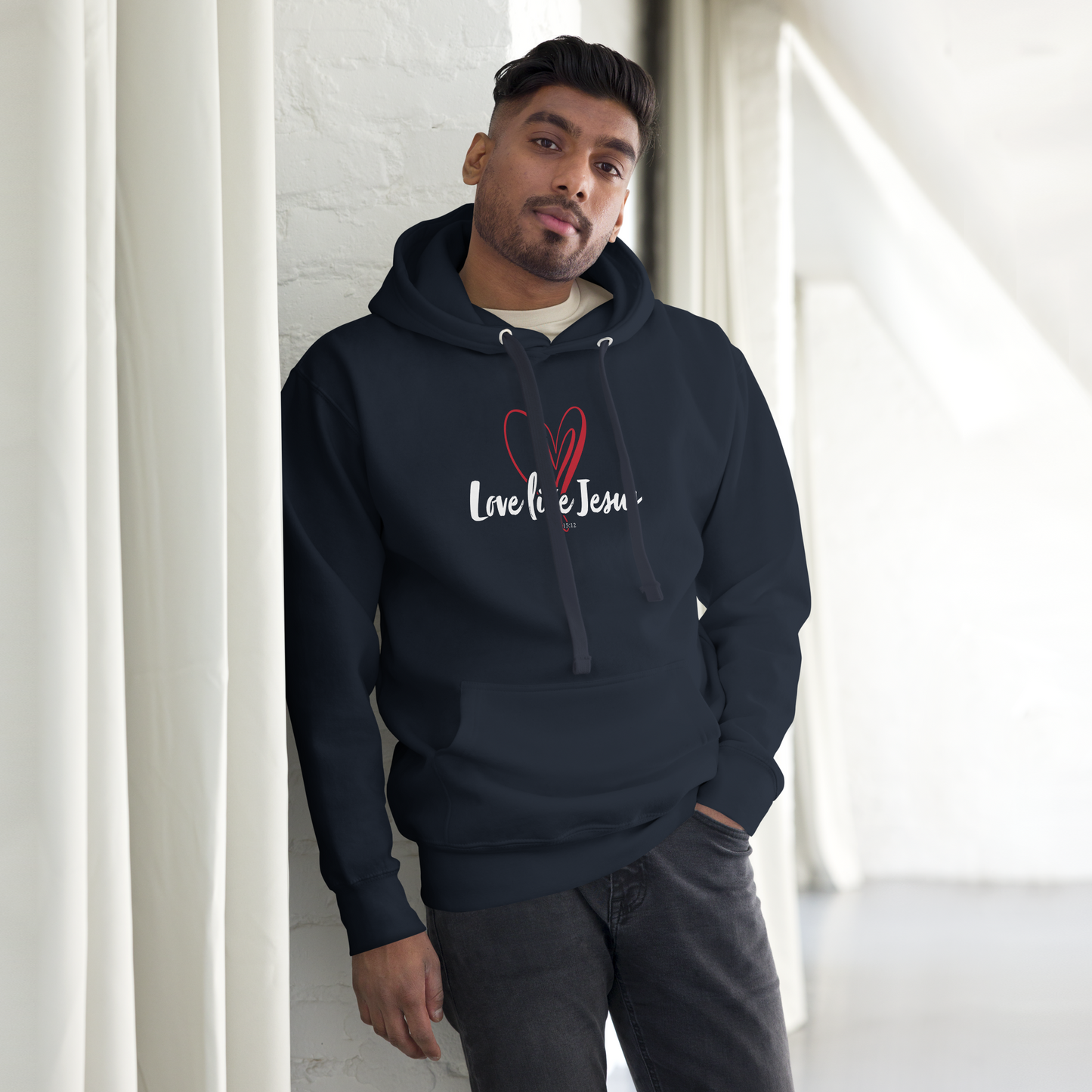 Justified In Christ Love like Jesus Hoodie | John 15:12 Christian Hoodie