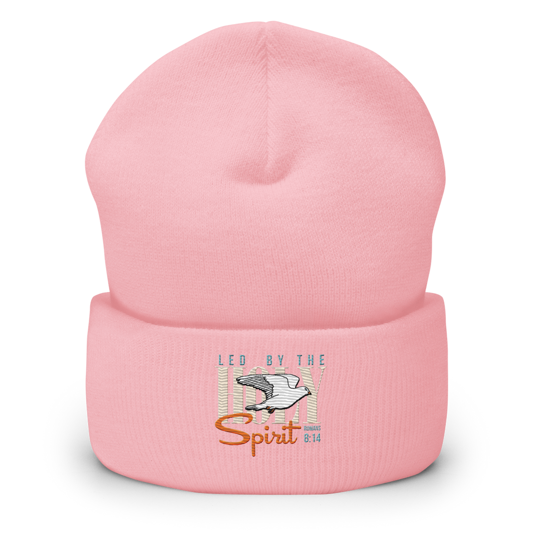 Justified In Christ Led by the Holy Spirit Pink Embroidered Beanie | Galatians 5:18 Christian Winter Hat