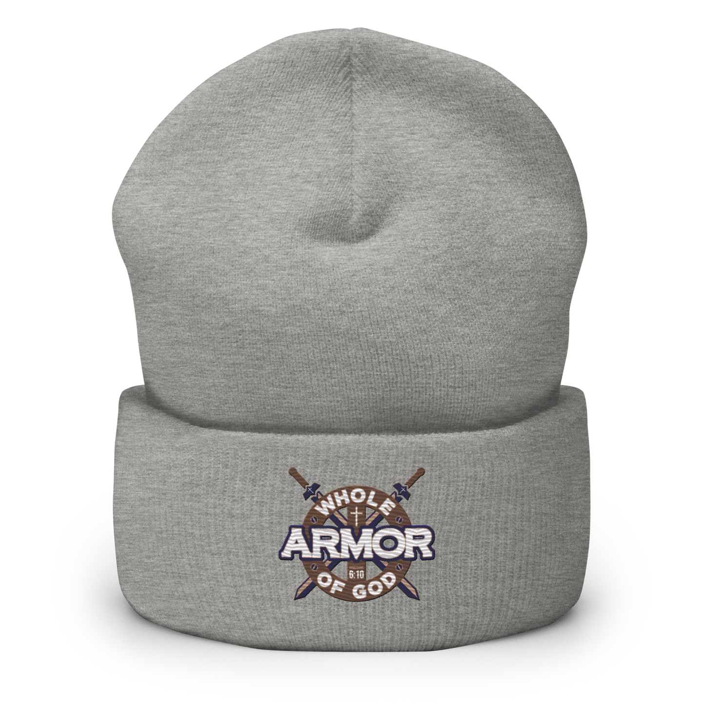 Justified In Christ Whole Armor of God Embroidered Beanie | Ephesians 6:11 Christian Winter Hat