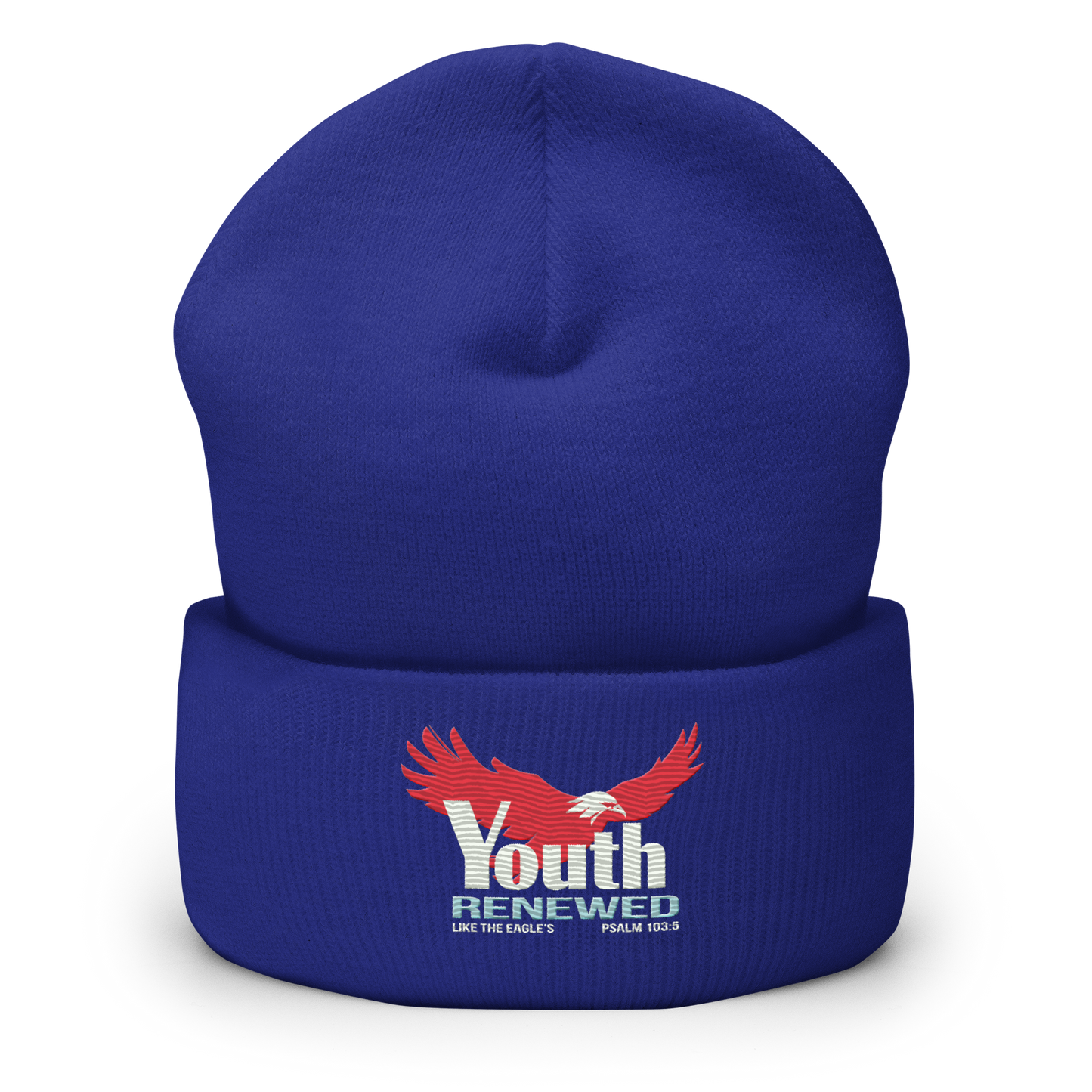 Justified In Christ Youth Renewed Embroidered Beanie | Psalm 103:5 Christian Winter Hat