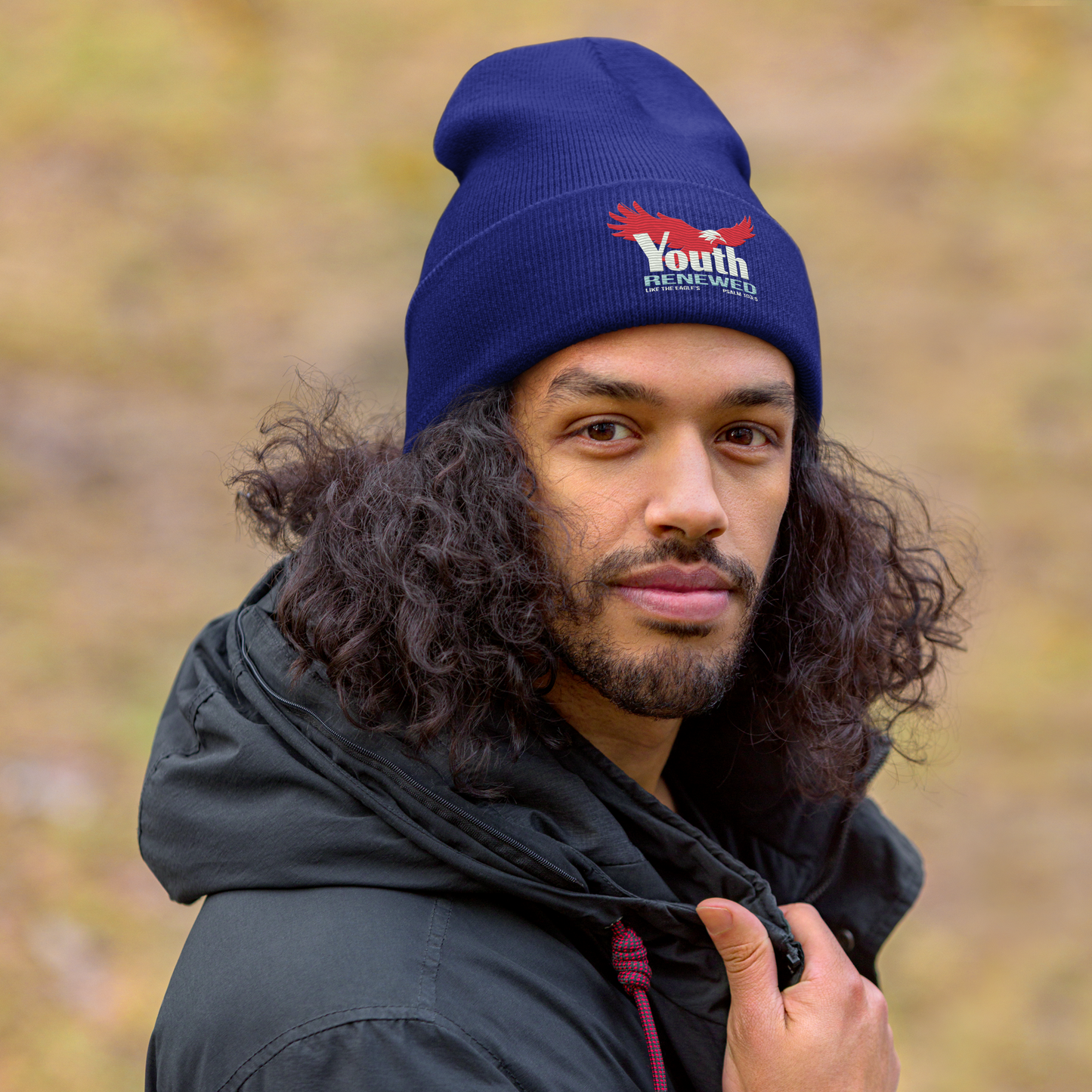 Justified In Christ Youth Renewed Embroidered Beanie | Psalm 103:5 Christian Winter Hat