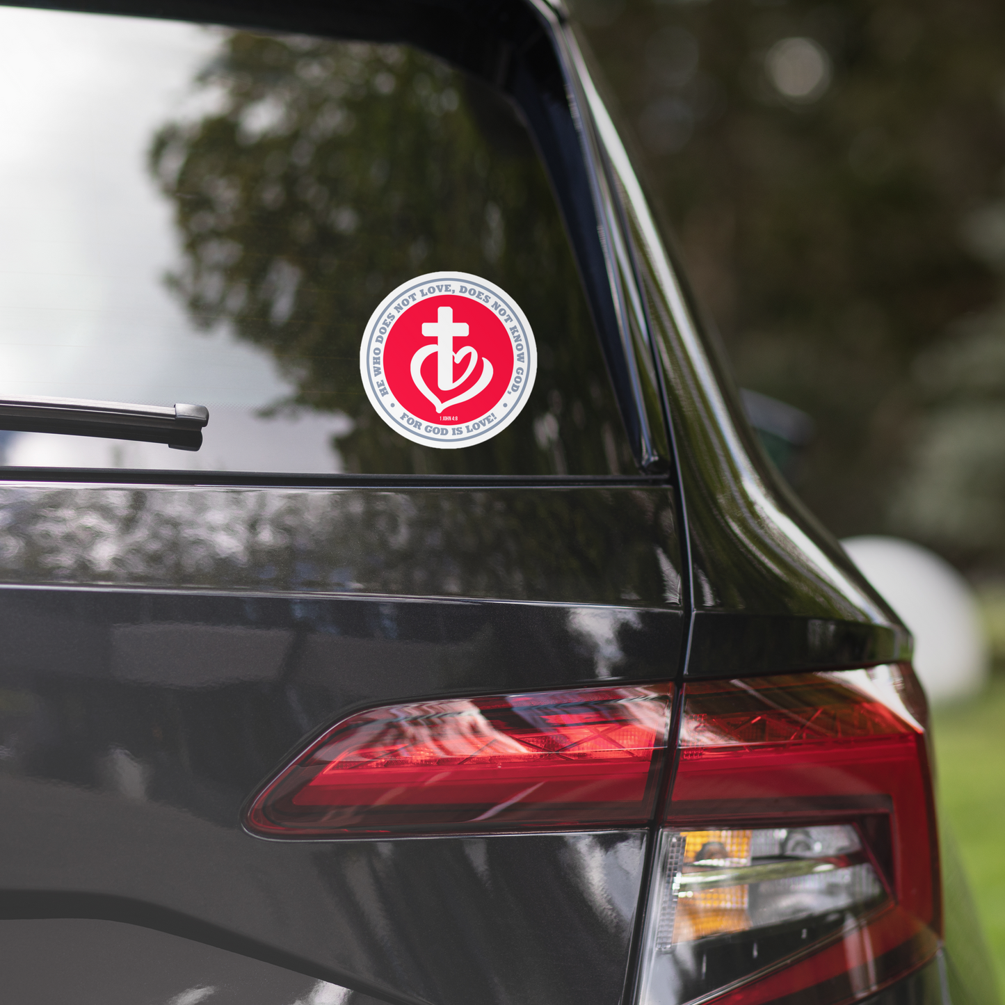 Justified In Christ God is Love Sticker | 1 John 4:8 Christian Sticker
