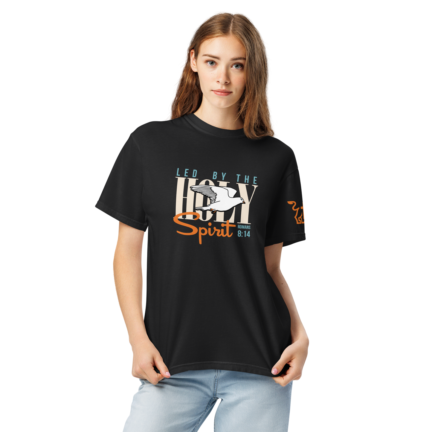 Justified In Christ Led by the Holy Spirit Heavyweight T-Shirt | Galatians 5:18 Christian Tee