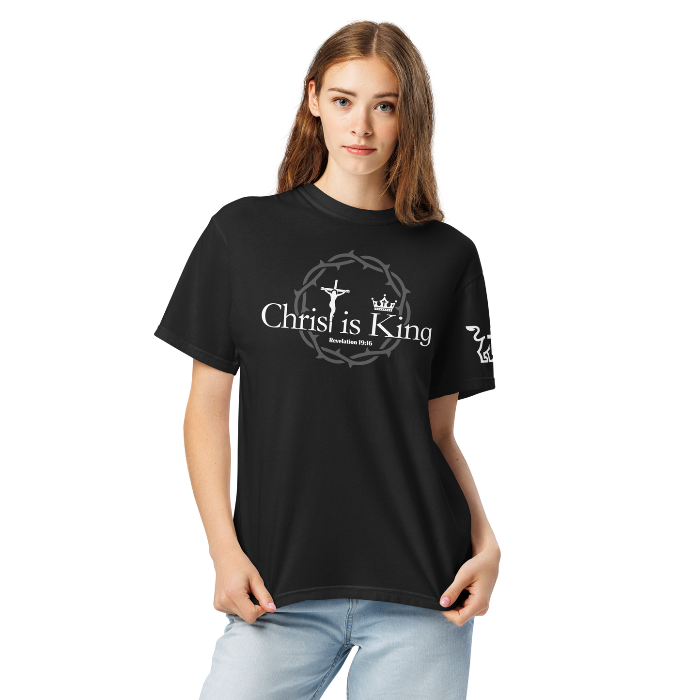 Justified In Christ Christ is King Heavyweight T-Shirt | Revelation 19:16 Christian Tee