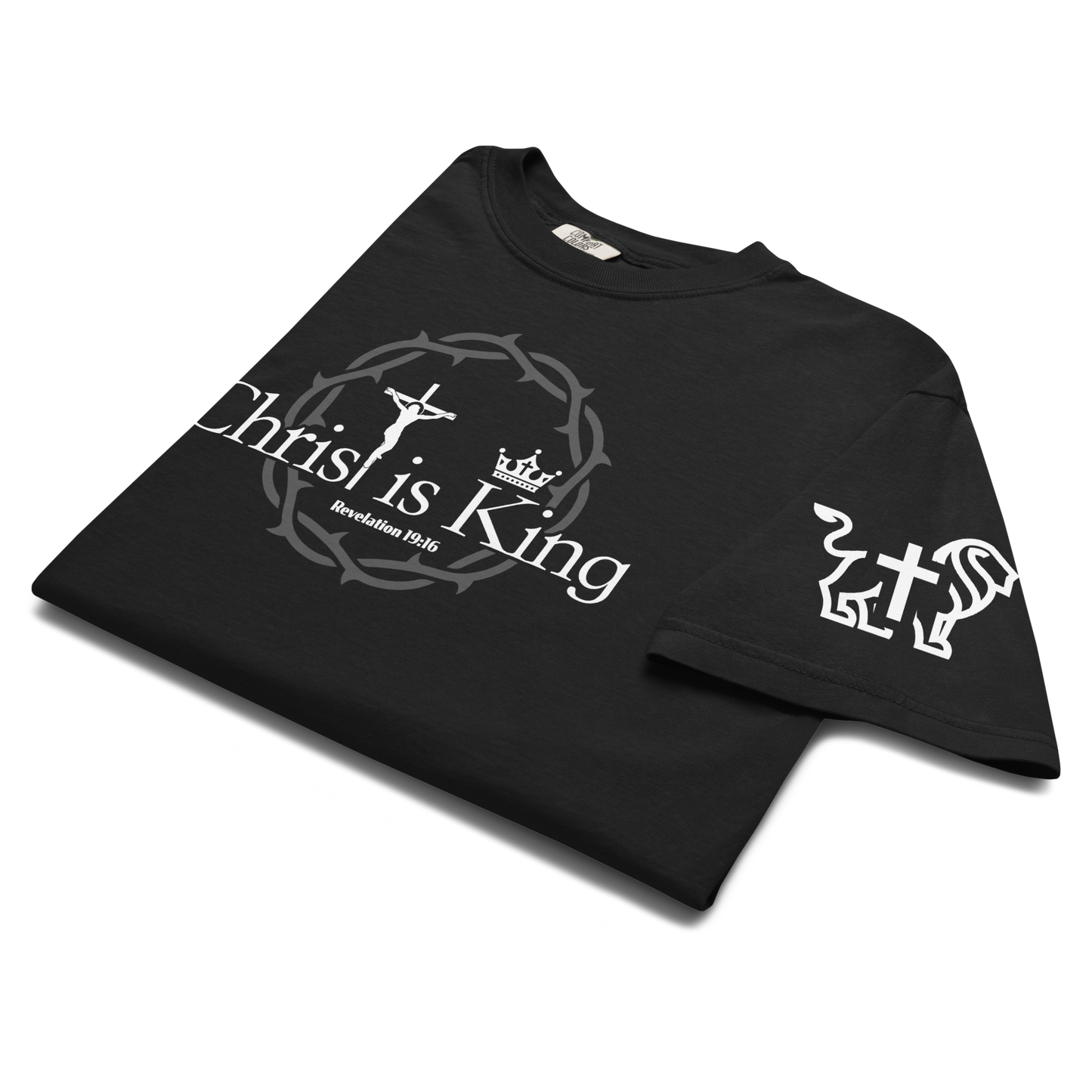 Justified In Christ Christ is King Heavyweight T-Shirt | Revelation 19:16 Christian Tee