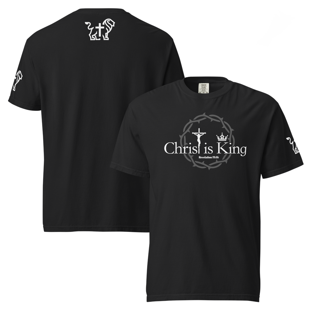 Justified In Christ Christ is King Heavyweight T-Shirt | Revelation 19:16 Christian Tee