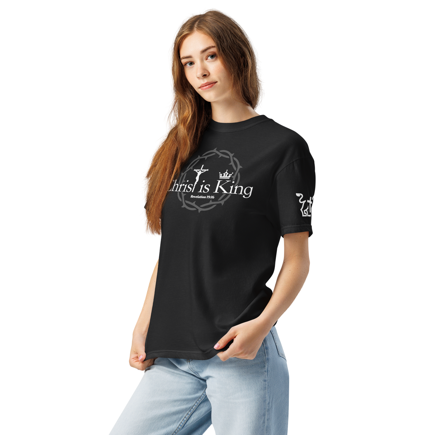 Justified In Christ Christ is King Heavyweight T-Shirt | Revelation 19:16 Christian Tee
