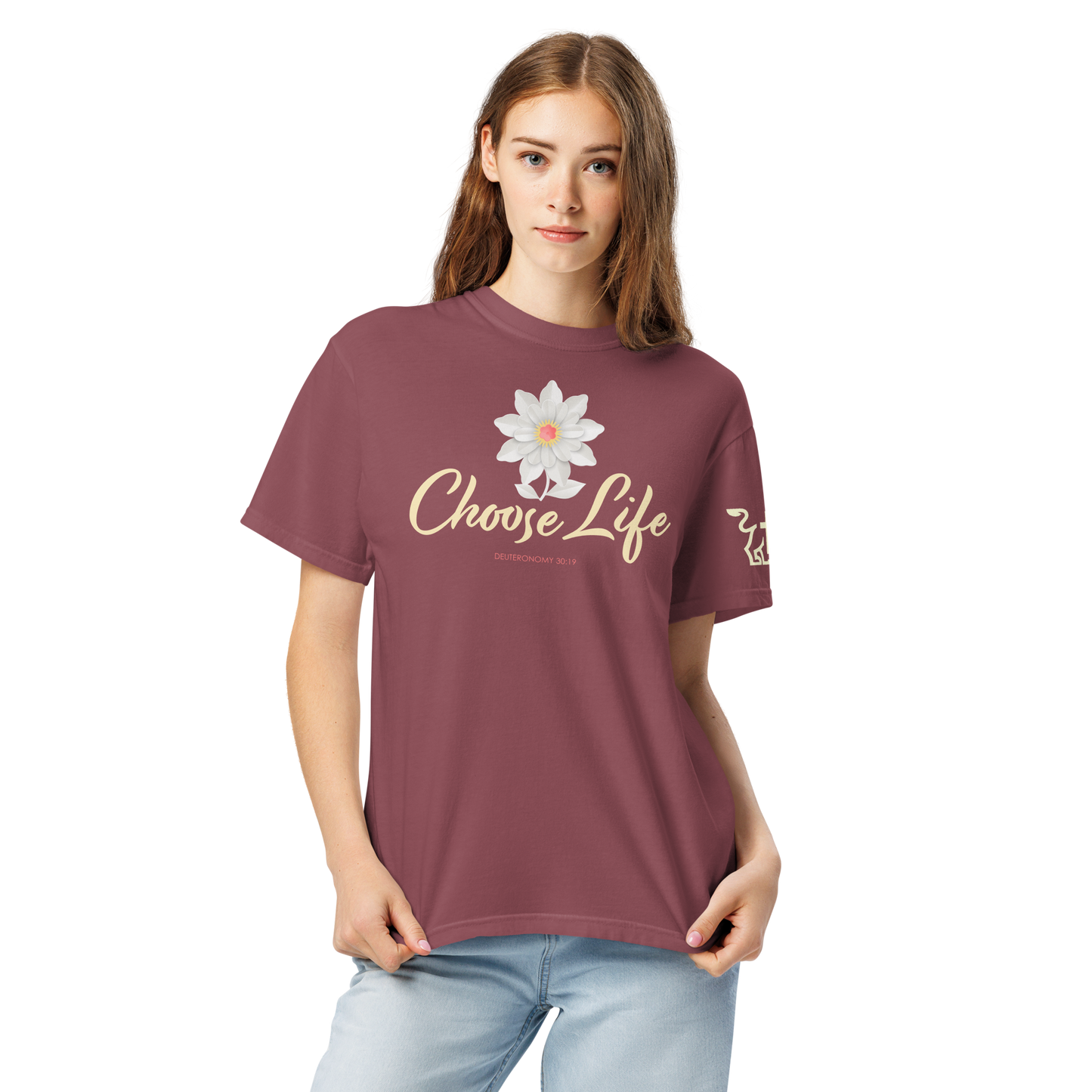 Justified In Christ Choose Life Heavyweight T-Shirt | Deuteronomy 30:19 Christian Tee