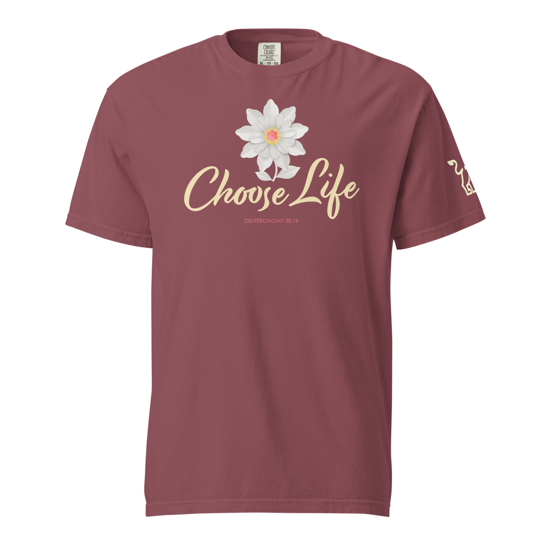 Justified In Christ Choose Life Heavyweight T-Shirt | Deuteronomy 30:19 Christian Tee