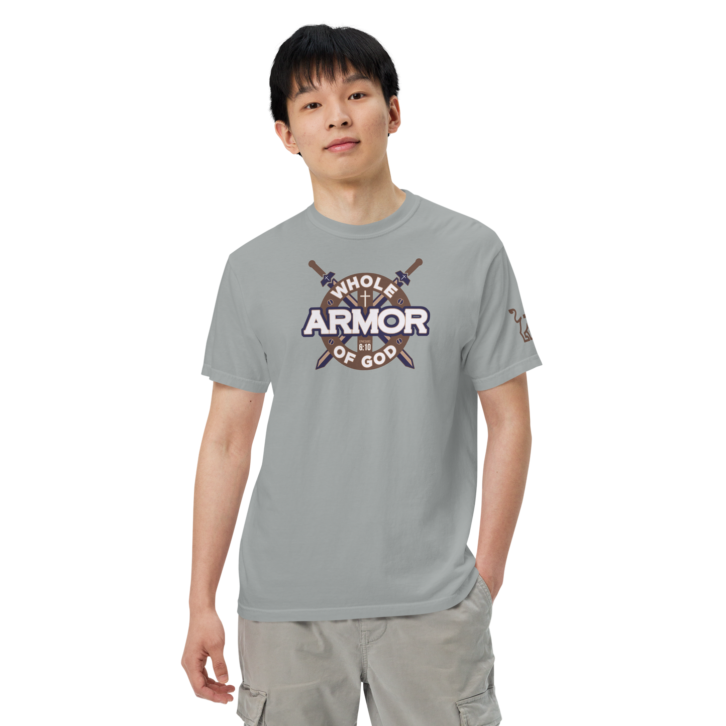 Justified In Christ Whole Armor of God Heavyweight T-Shirt | Ephesians 6:11 Christian Tee