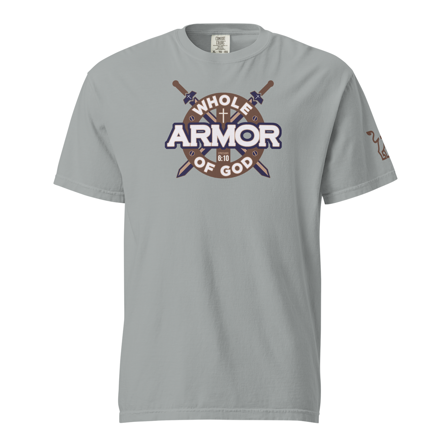 Justified In Christ Whole Armor of God Heavyweight T-Shirt | Ephesians 6:11 Christian Tee