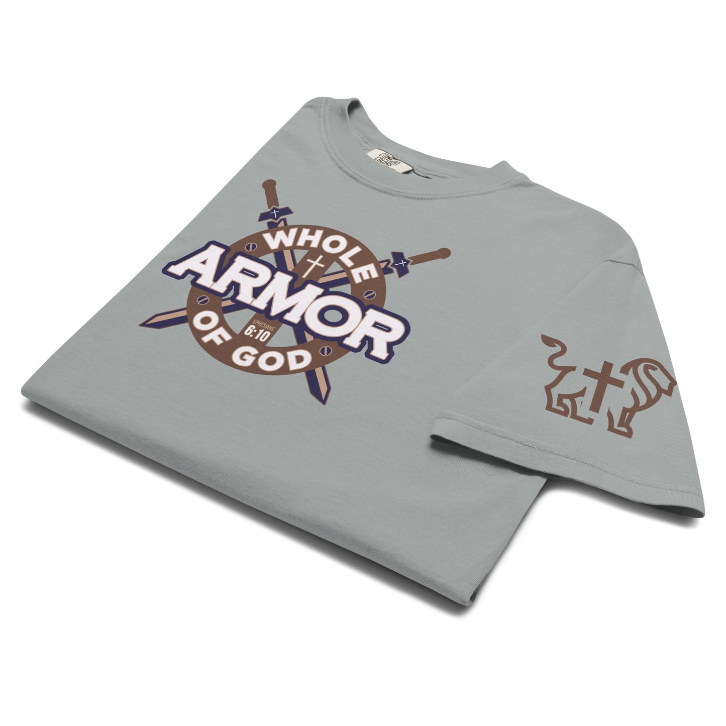Justified In Christ Whole Armor of God Heavyweight T-Shirt | Ephesians 6:11 Christian Tee