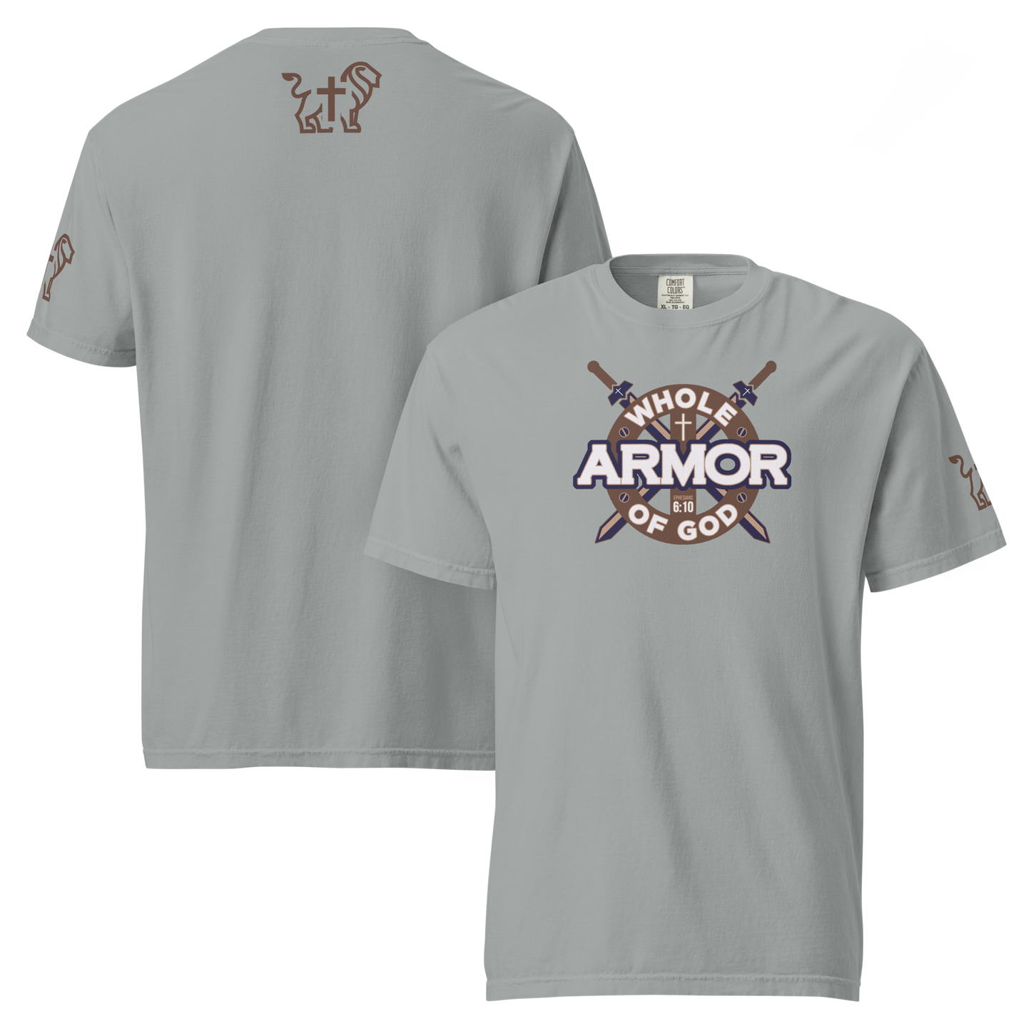 Justified In Christ Whole Armor of God Heavyweight T-Shirt | Ephesians 6:11 Christian Tee