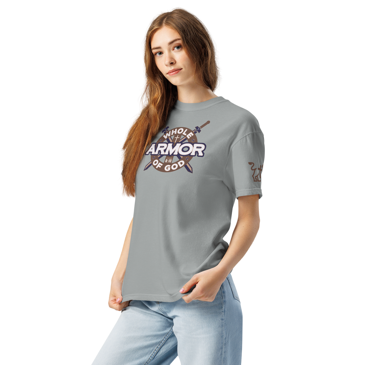 Justified In Christ Whole Armor of God Heavyweight T-Shirt | Ephesians 6:11 Christian Tee
