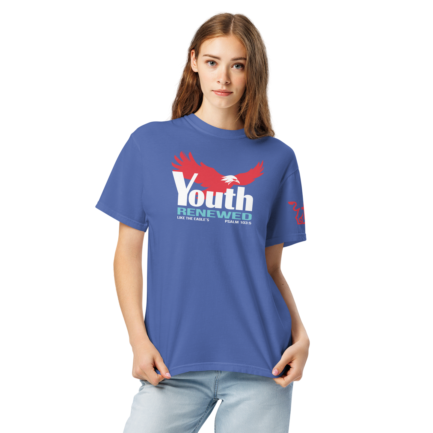 Justified In Christ Youth Renewed Heavyweight T-Shirt | Psalm 103:5 Christian Tee