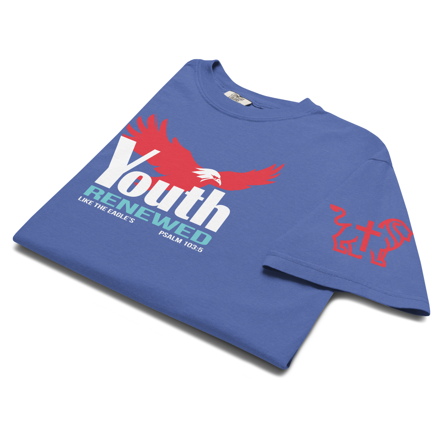 Justified In Christ Youth Renewed Heavyweight T-Shirt | Psalm 103:5 Christian Tee