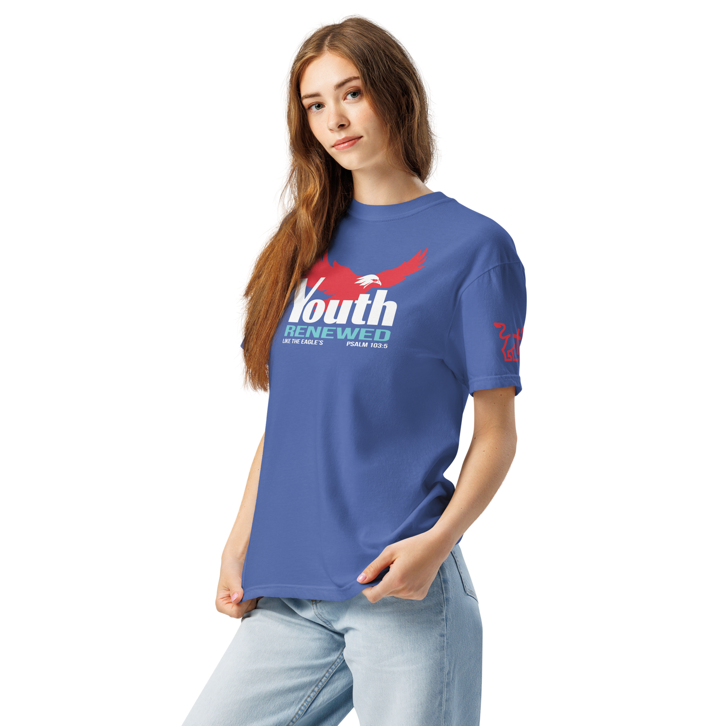 Justified In Christ Youth Renewed Heavyweight T-Shirt | Psalm 103:5 Christian Tee