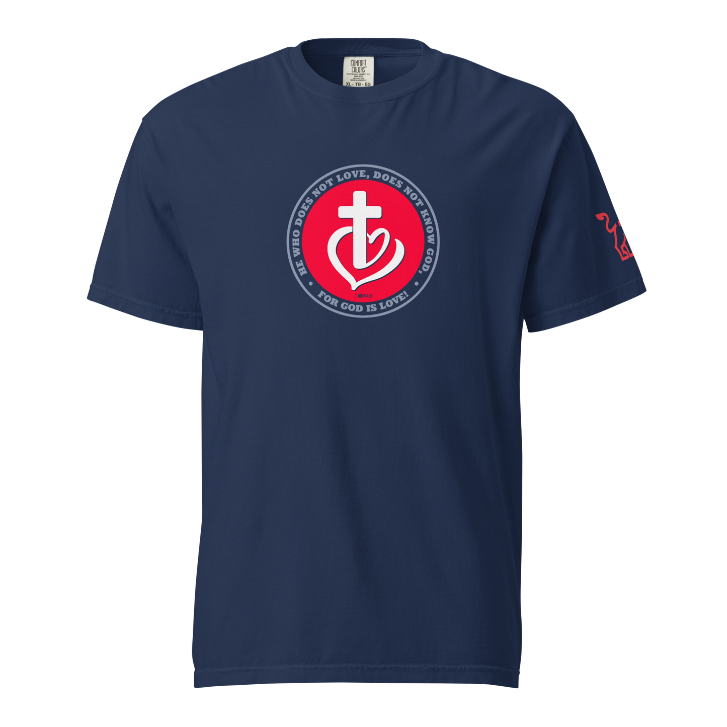 Justified In Christ God is Love Heavyweight T-Shirt | 1 John 4:8 Christian Tee