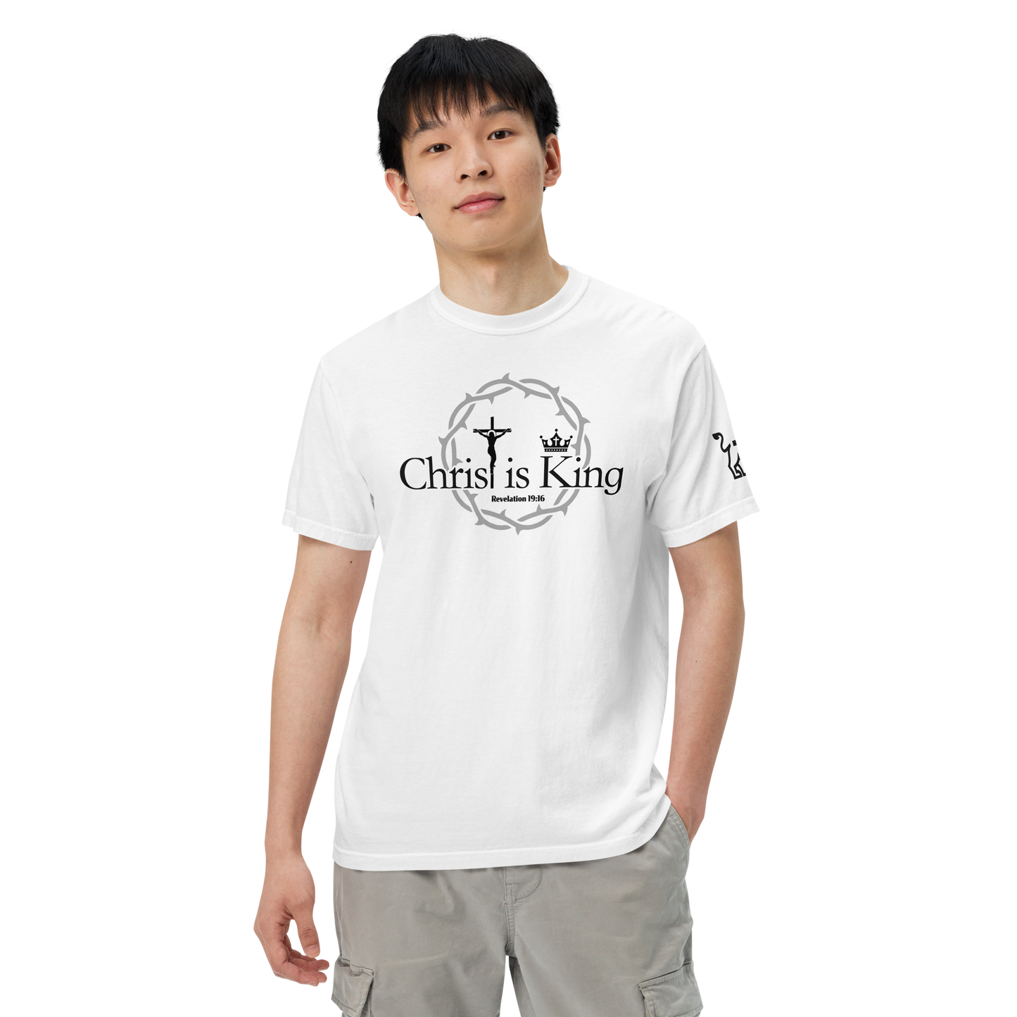 Justified In Christ Christ is King Heavyweight T-Shirt | Revelation 19:16 Christian Tee