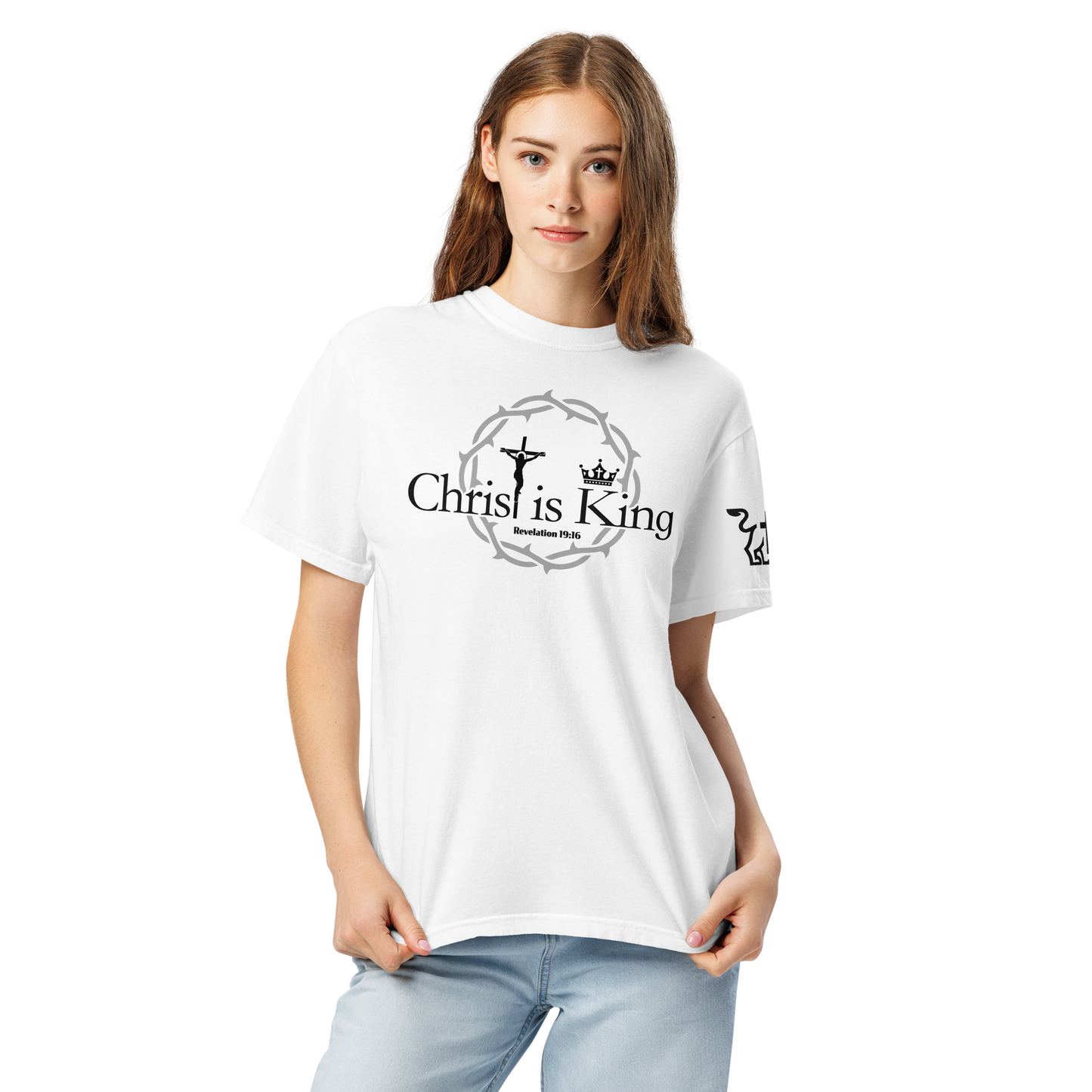Justified In Christ Christ is King Heavyweight T-Shirt | Revelation 19:16 Christian Tee
