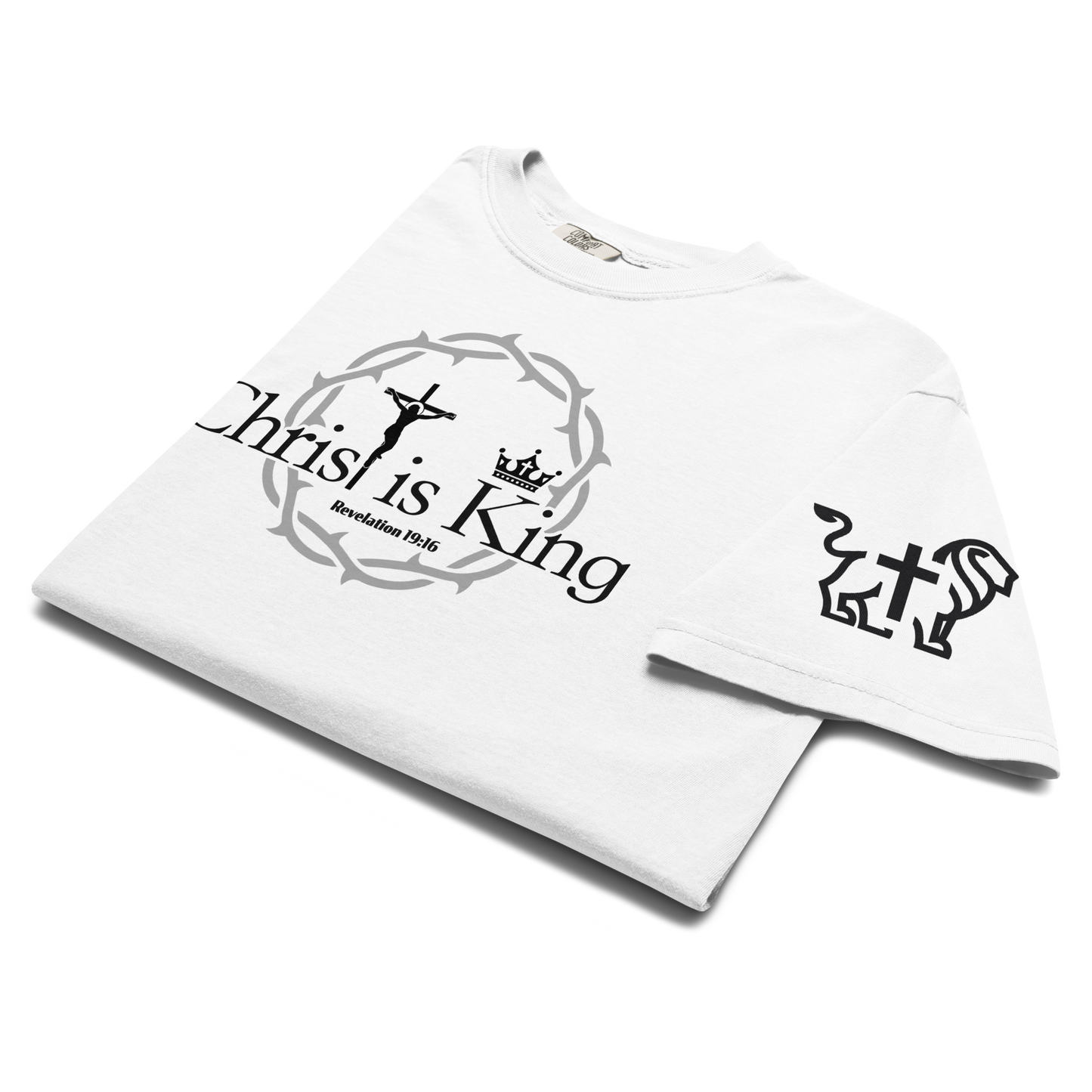 Justified In Christ Christ is King Heavyweight T-Shirt | Revelation 19:16 Christian Tee