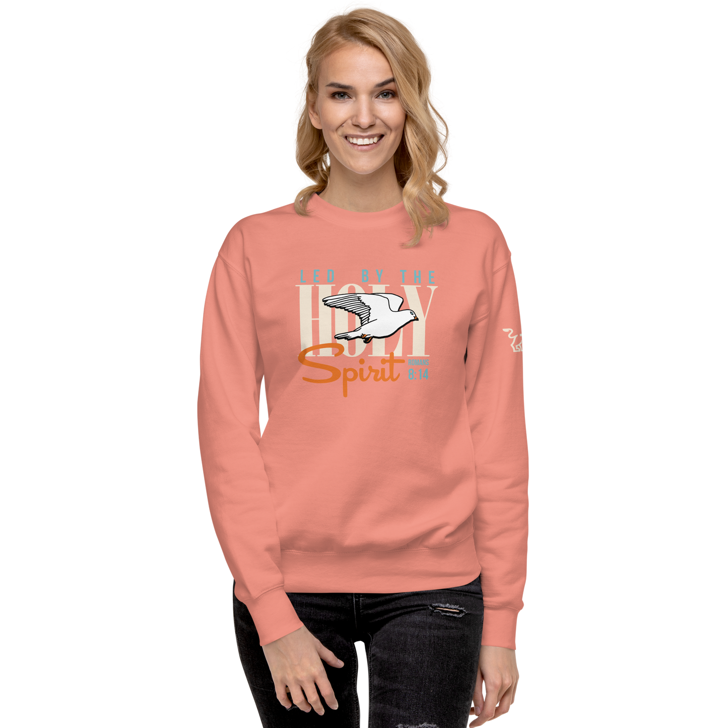 Justified In Christ Led by the Holy Spirit Rose Crewneck Sweatshirt | Galatians 5:18 Christian Apparel