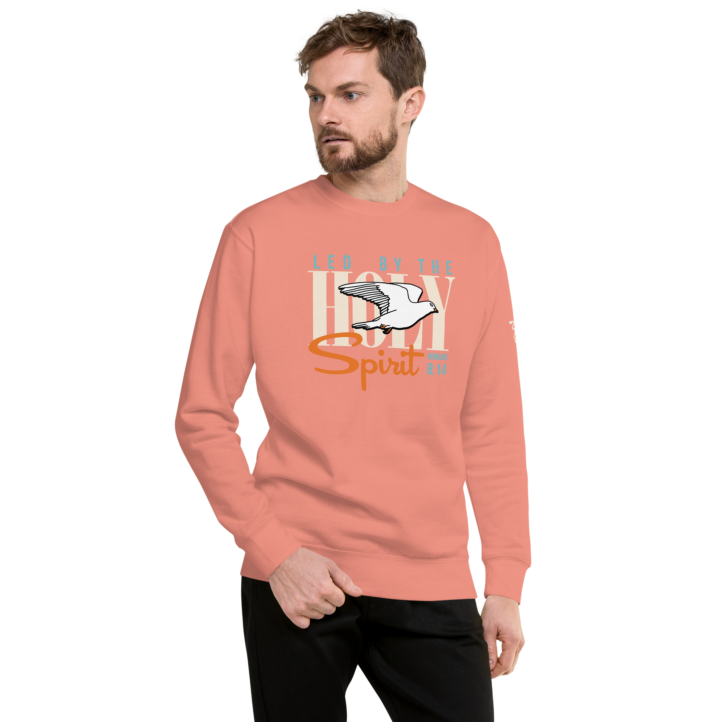 Justified In Christ Led by the Holy Spirit Rose Crewneck Sweatshirt | Galatians 5:18 Christian Apparel