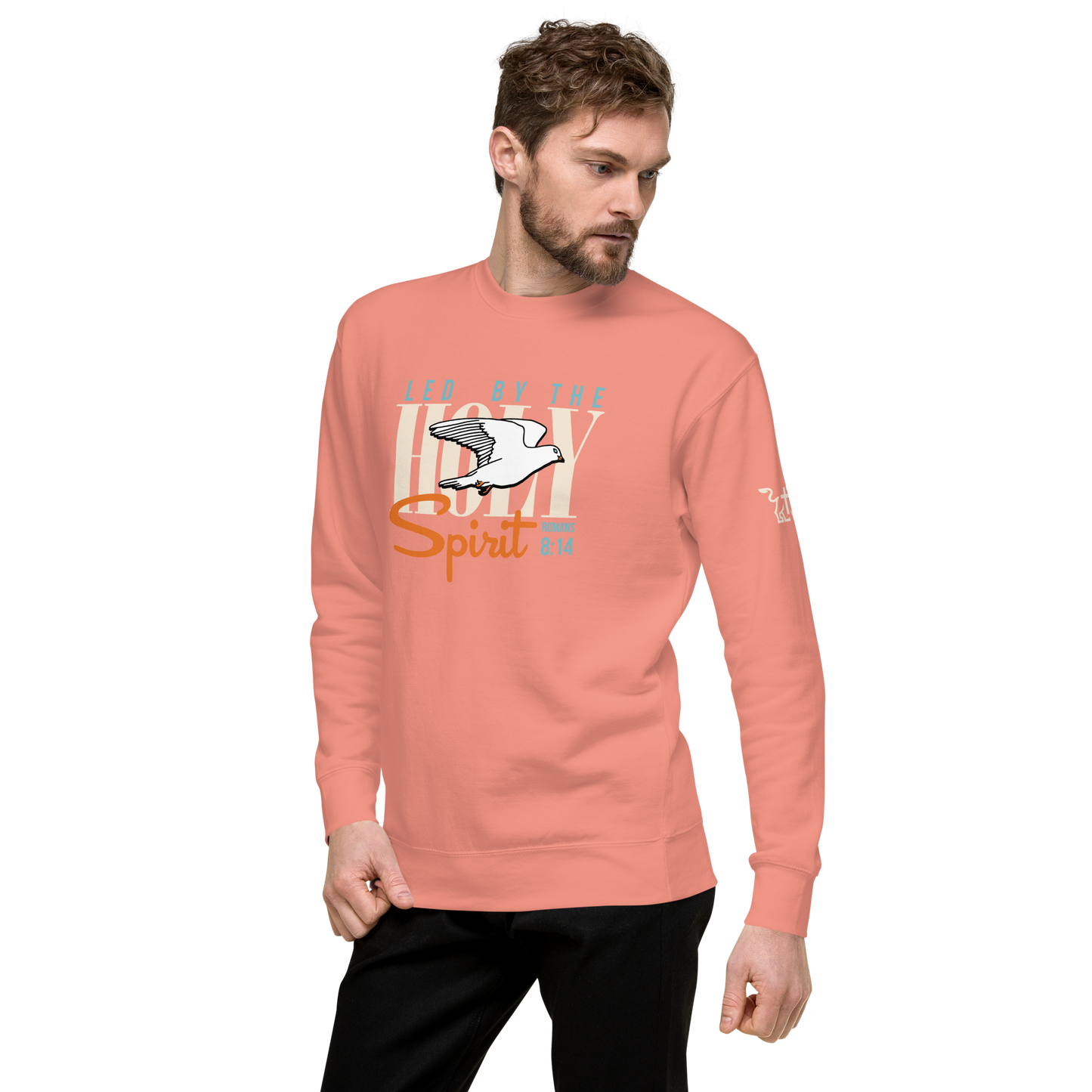 Justified In Christ Led by the Holy Spirit Rose Crewneck Sweatshirt | Galatians 5:18 Christian Apparel