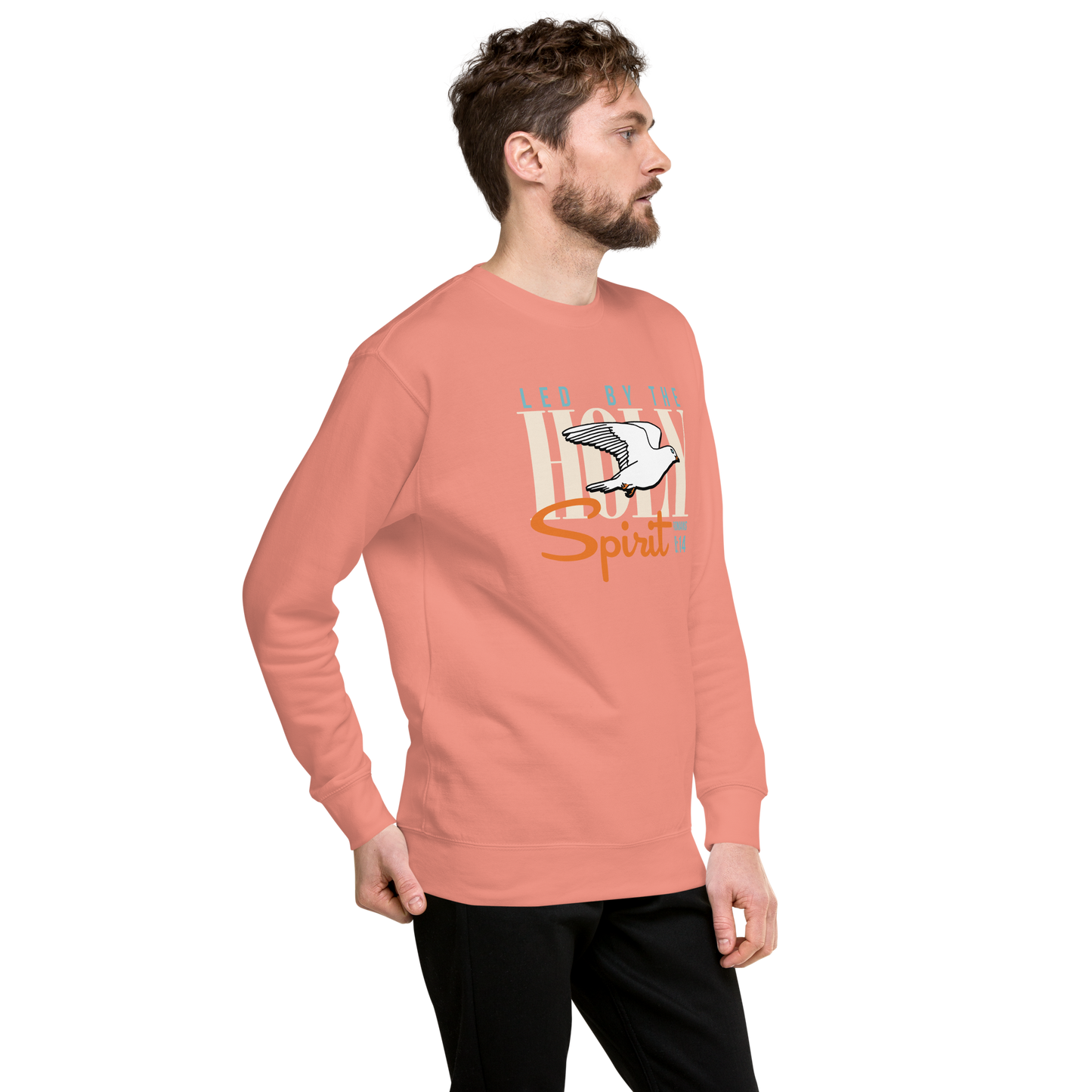 Justified In Christ Led by the Holy Spirit Rose Crewneck Sweatshirt | Galatians 5:18 Christian Apparel