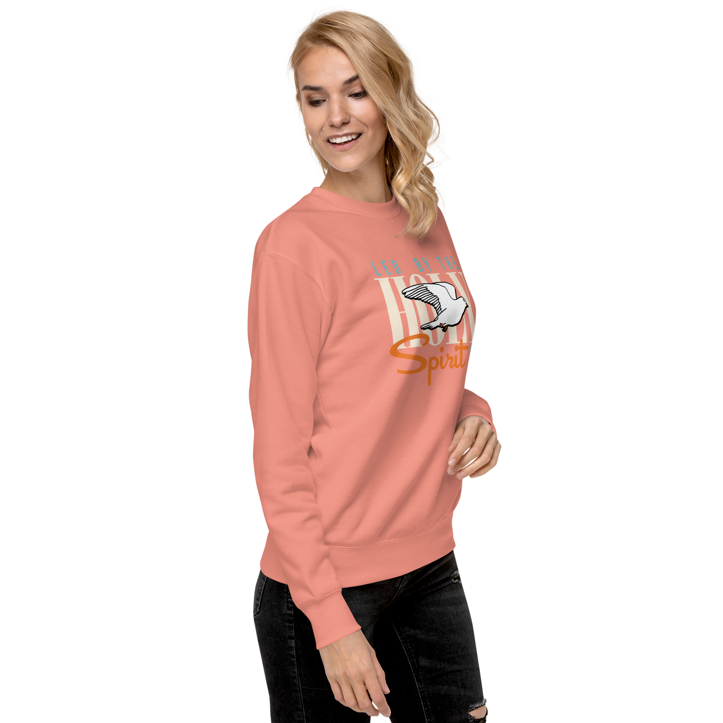 Justified In Christ Led by the Holy Spirit Rose Crewneck Sweatshirt | Galatians 5:18 Christian Apparel