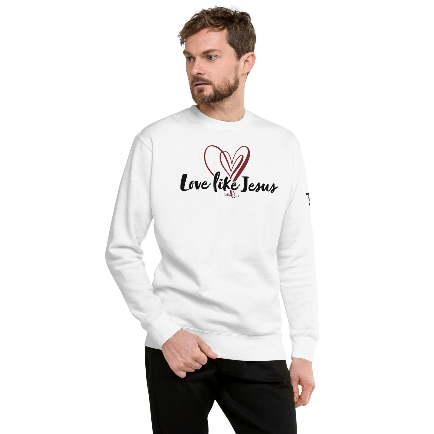 Justified In Christ Love like Jesus Crewneck Sweatshirt | John 15:12 Christian Apparel