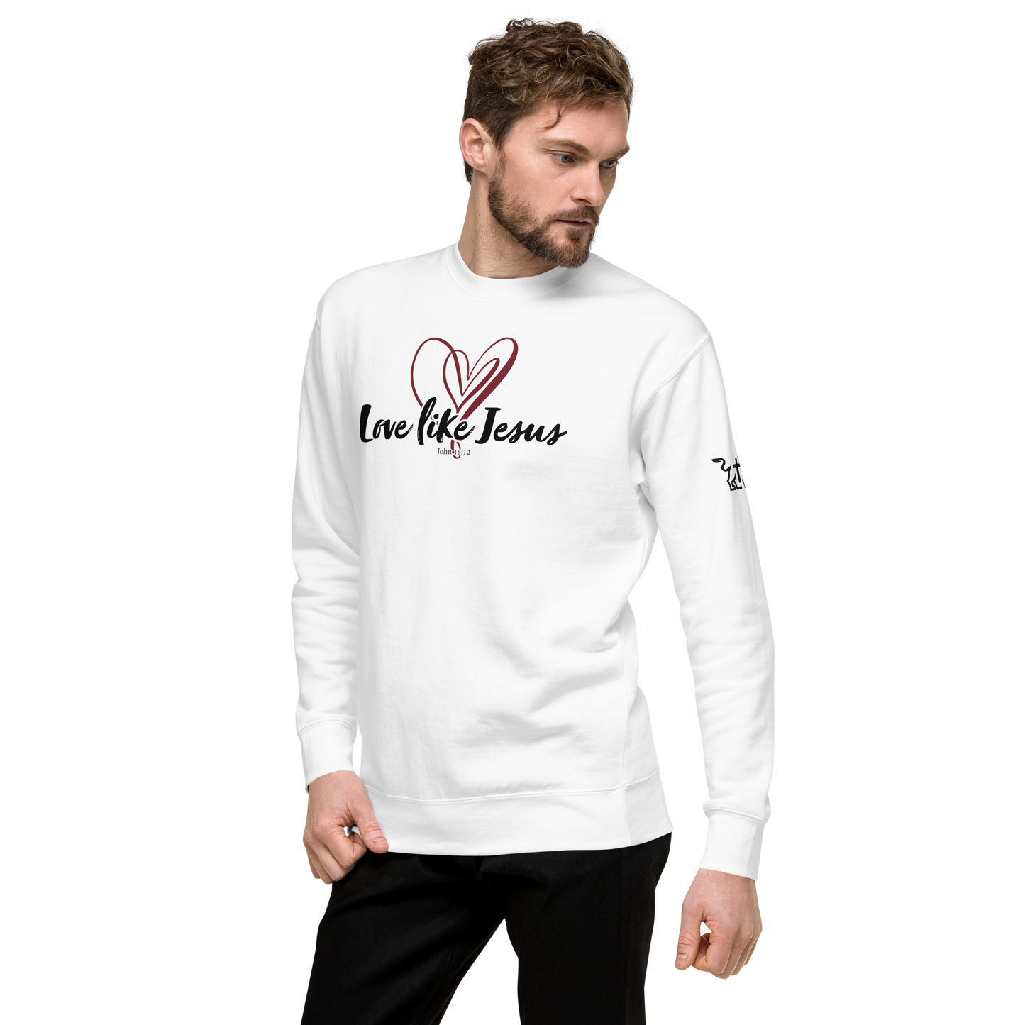 Justified In Christ Love like Jesus Crewneck Sweatshirt | John 15:12 Christian Apparel