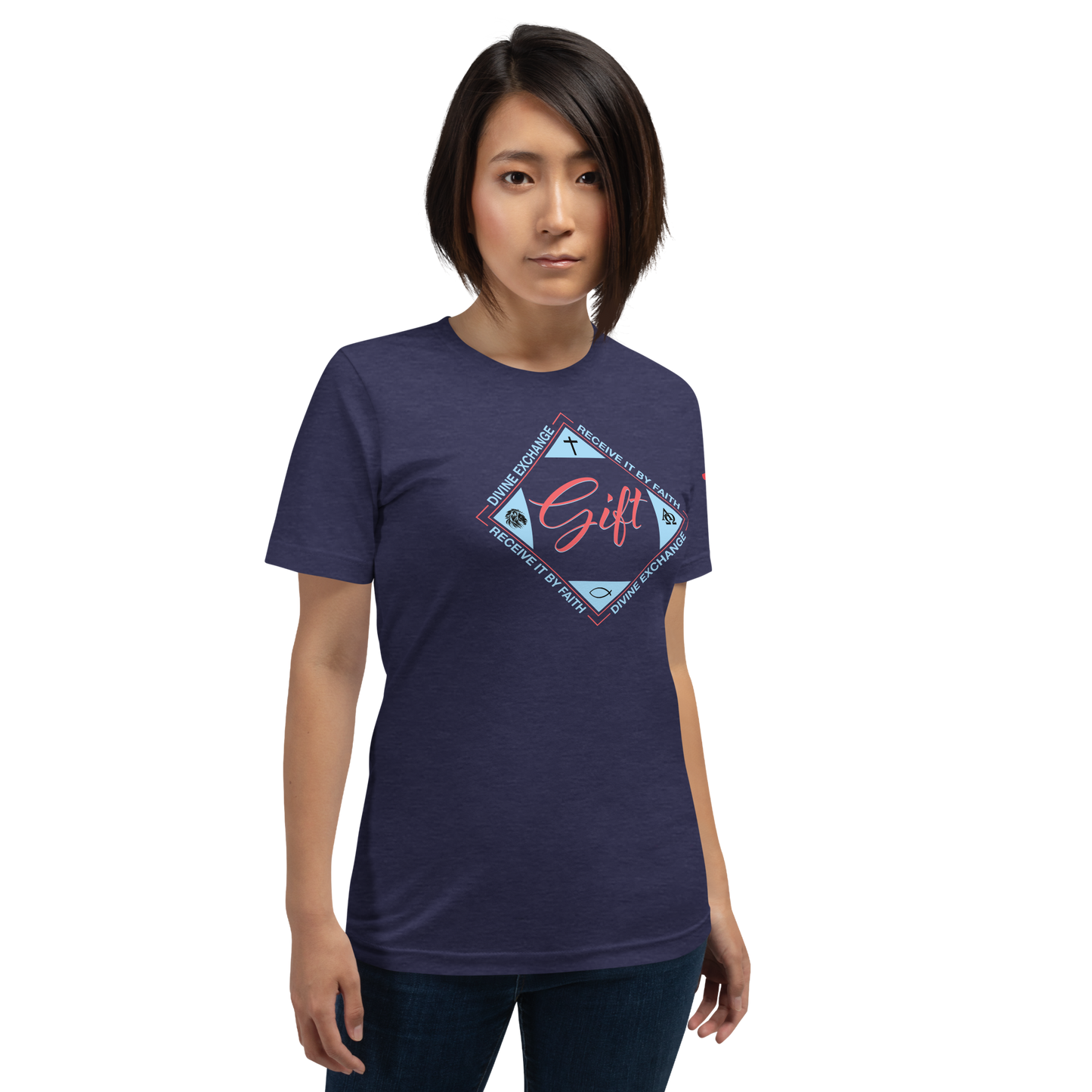 Justified In Christ Divine Exchange Navy T-Shirt | 2 Corinthians 5:21 Christian Tee