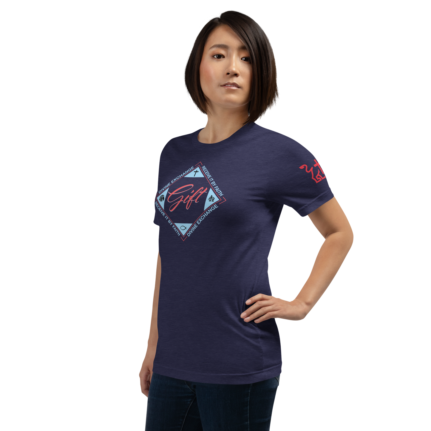 Justified In Christ Divine Exchange Navy T-Shirt | 2 Corinthians 5:21 Christian Tee