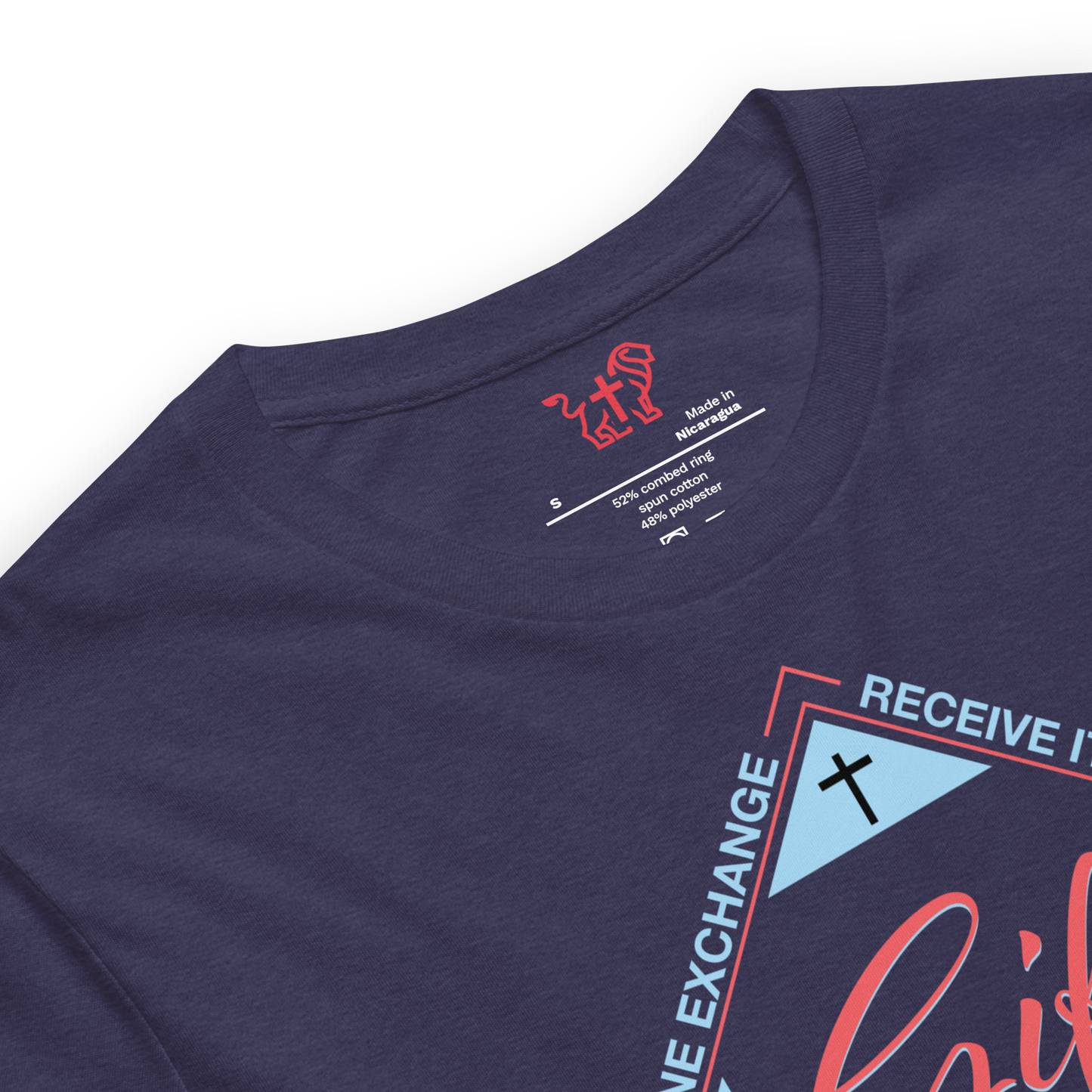 Justified In Christ Divine Exchange Navy T-Shirt | 2 Corinthians 5:21 Christian Tee
