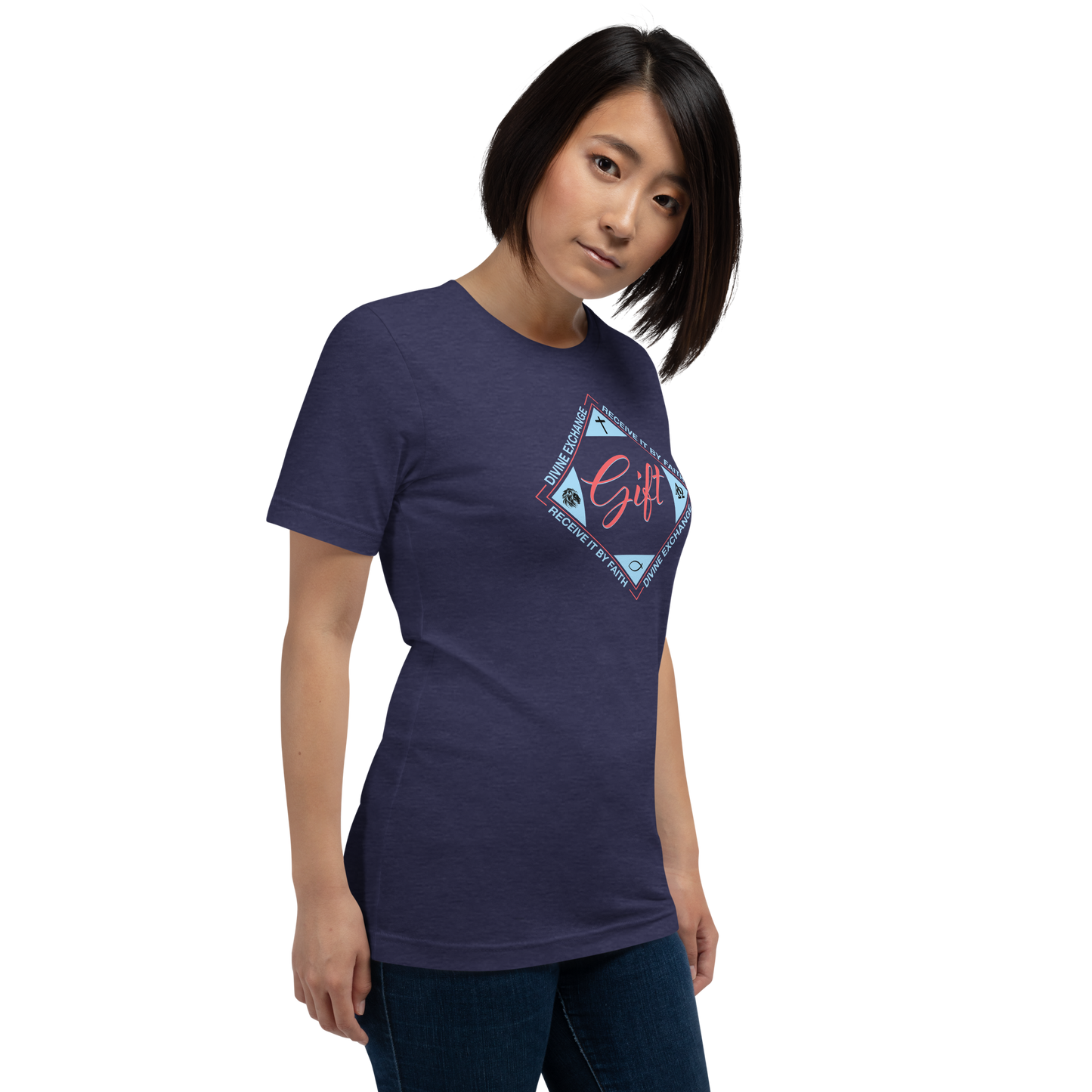 Justified In Christ Divine Exchange Navy T-Shirt | 2 Corinthians 5:21 Christian Tee