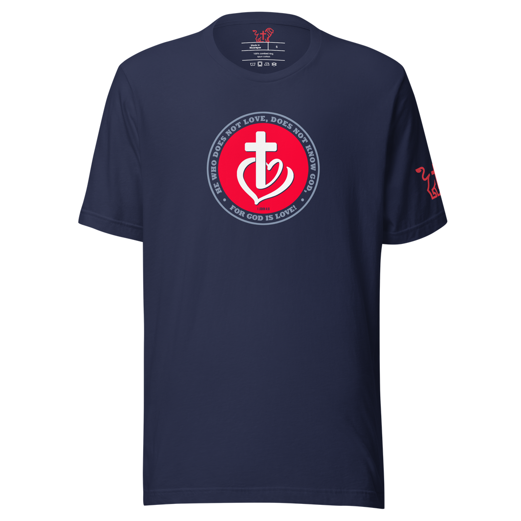 Justified In Christ God is Love T-Shirt | 1 John 4:8 Christian Tee
