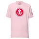 Justified In Christ God is Love Pink T-Shirt | 1 John 4:8 Christian Tee
