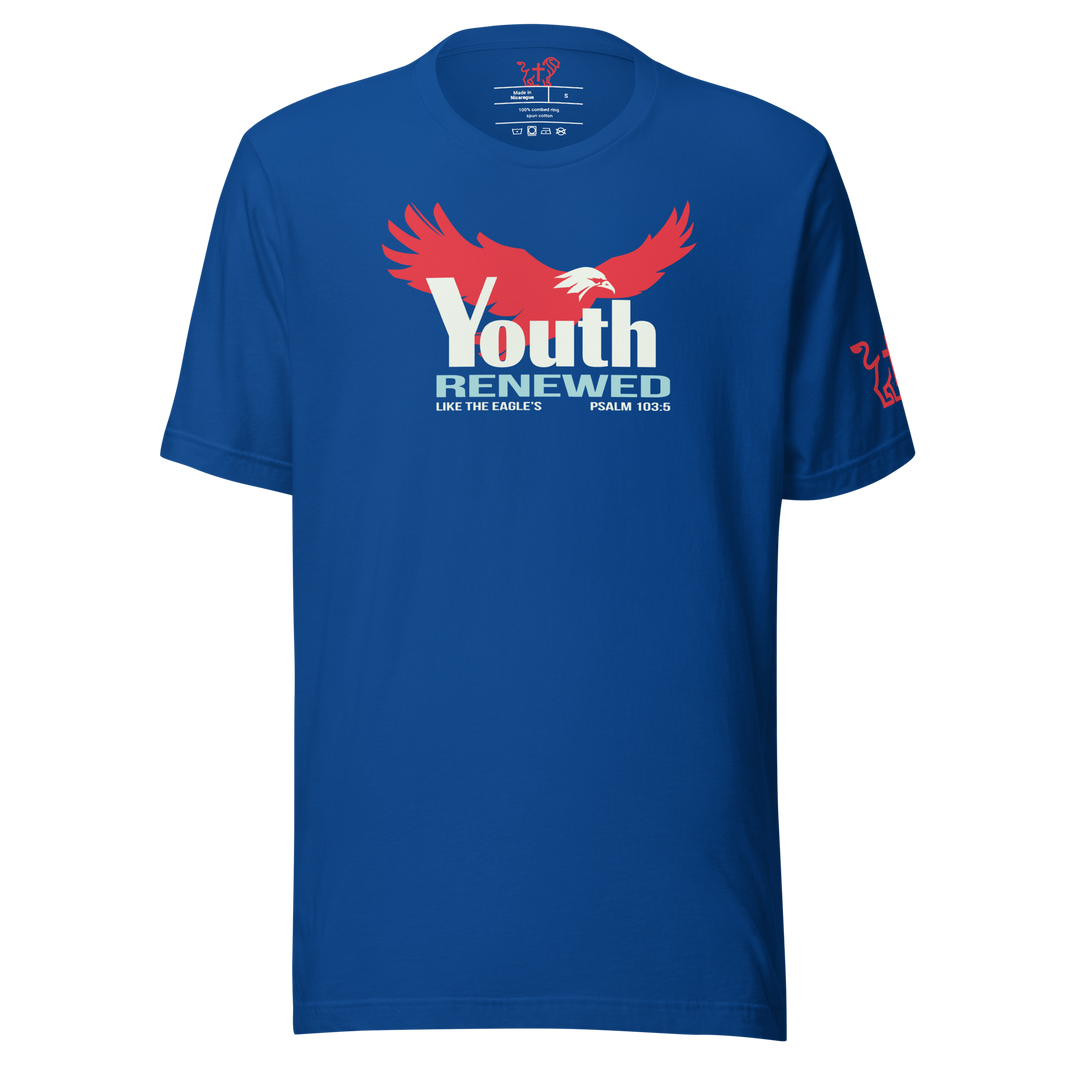 Justified In Christ Youth Renewed T-Shirt | Psalm 103:5 Christian Tee