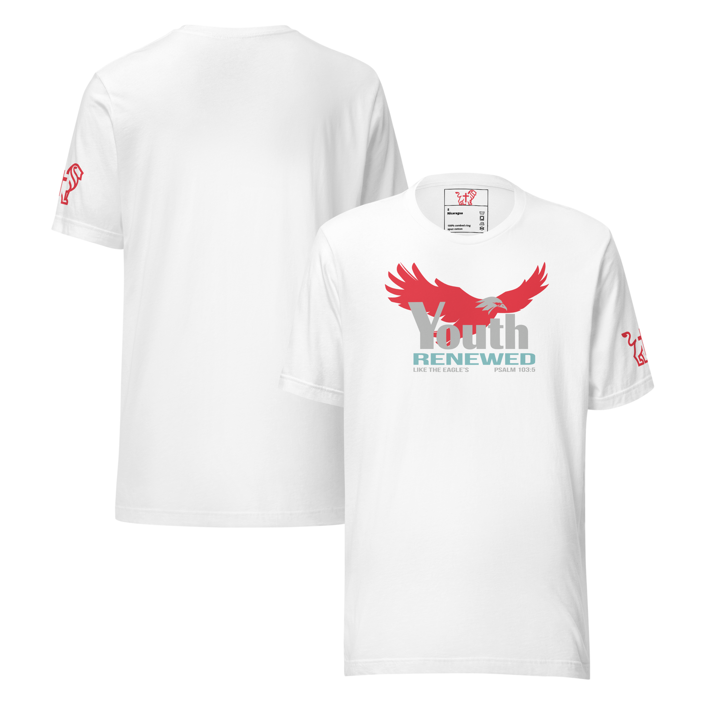 Justified In Christ Youth Renewed White T-Shirt | Psalm 103:5 Christian Tee