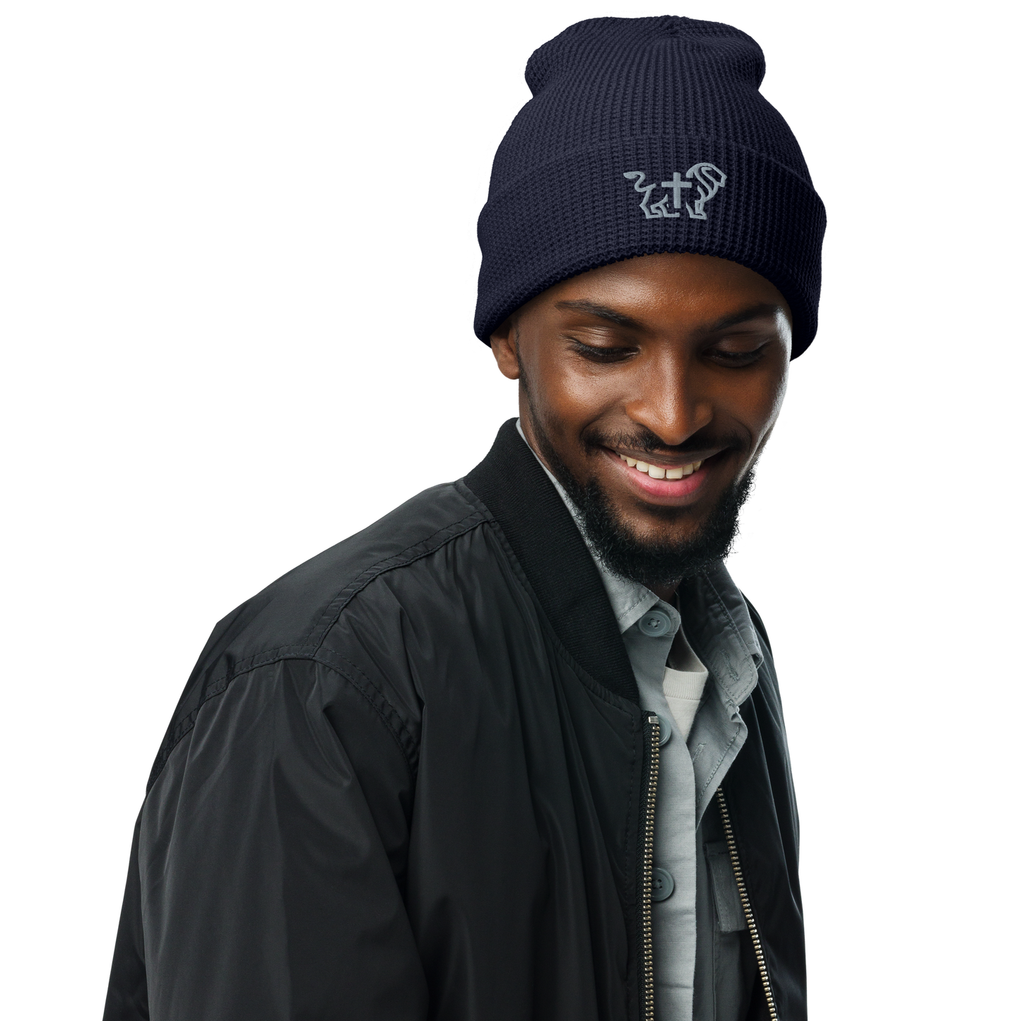 Justified In Christ Embroidered Beanie Navy | JIC Christian Winter Hat