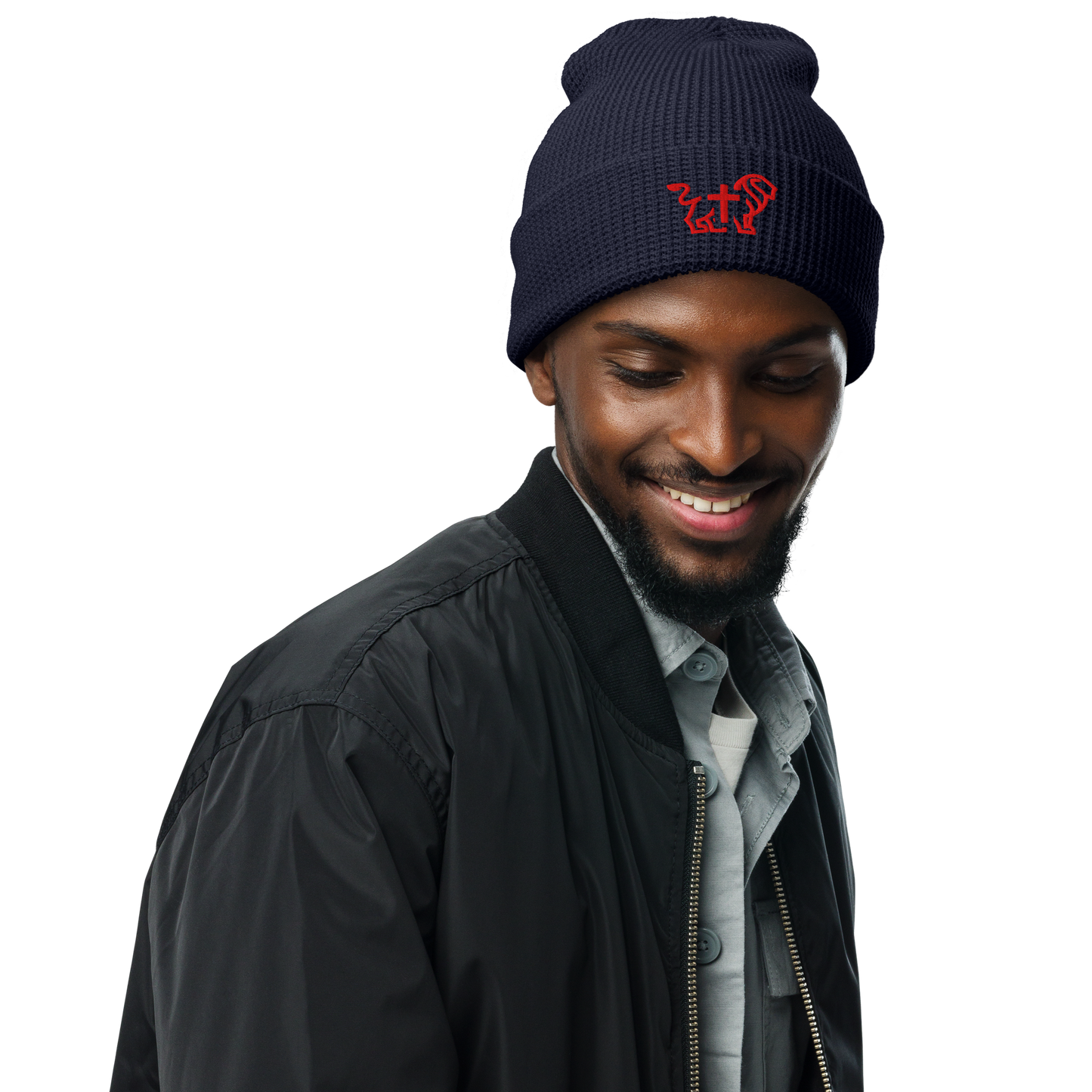 Justified In Christ Embroidered Beanie Navy Ii | JIC Christian Winter Hat